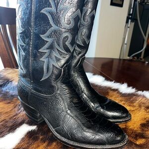 Dan Post Black Ostrich Leather Cowboy Boots